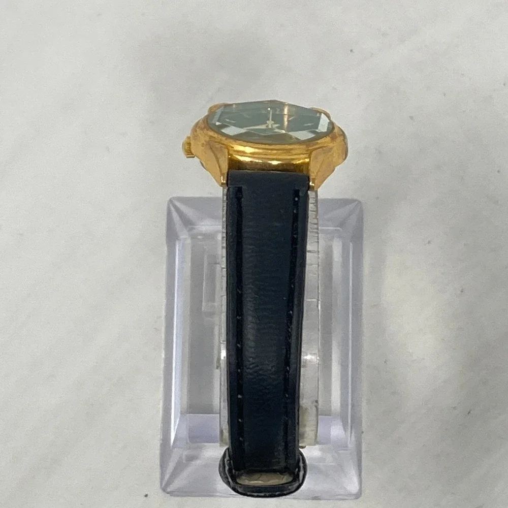 Ewatch Watch Women 25mm Gold Tone Green Dial Faceted Crystal New Battery 7.25